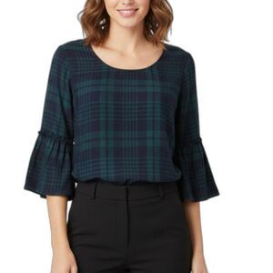 Jane and Delancey NWT Green Navy Tartan Plaid Bell Sleeve Flowy Top Size 2X